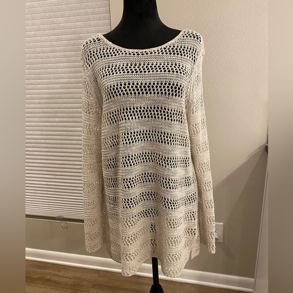 Zozo Sweaters - Zozo Crochet Sweater Oatmeal Womens Size Large Scoop Neck